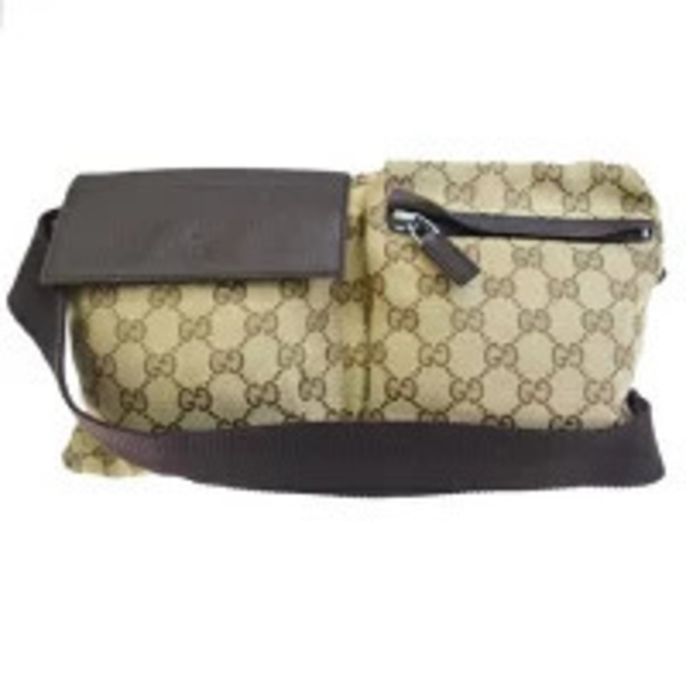Gucci Waist Pouch Clutch Bag GG Brown Canvas Leather